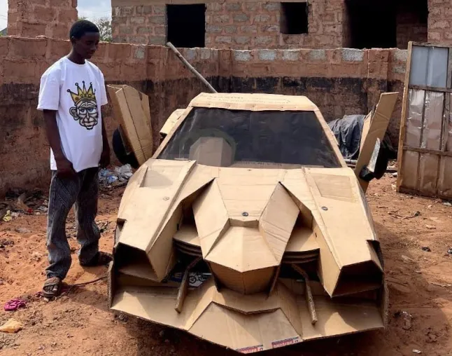 Teenager builds £90,000,000 Lamborghini out of cardboard and drives it at 24mph